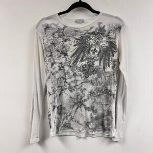 vintage sm Y2K graphic rhinestone 2000's long sleeve scoop neck extra fitted tee